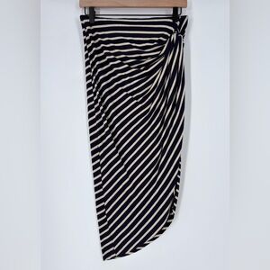 Anthropologie Bailey 44 Navy Blue Oatmeal Striped Wrap Midi Skirt